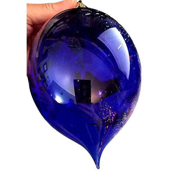 Hand-Painted Glass Christmas Ornament With Snowy Cabin Scene - Picture 5 of 5